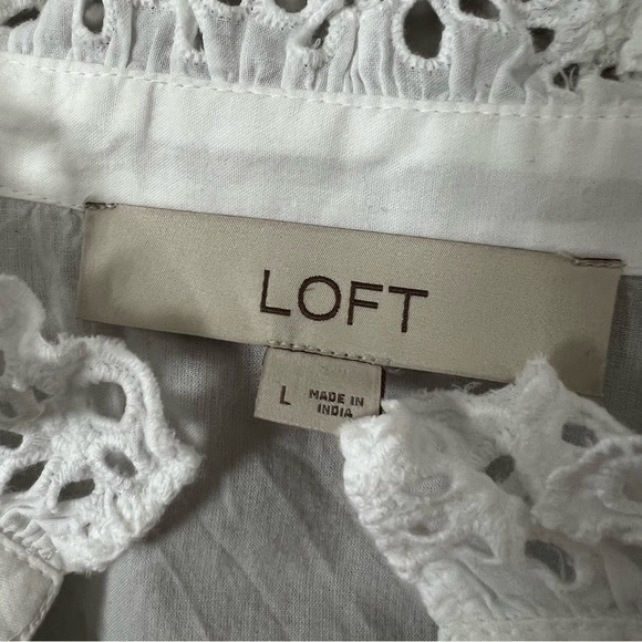 NWOT LOFT White Eyelet Ruffle Blouse Large Cotton Long Sleeve Cottagecore Chic - Picture 7 of 15